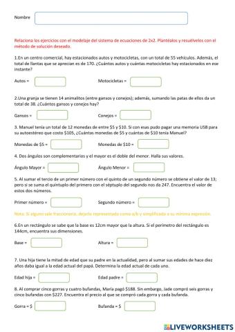 Sistema de ecuaciones de 2x2