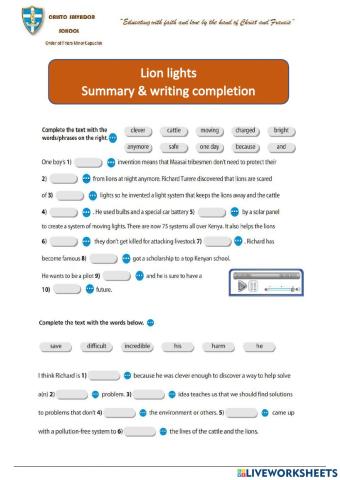Lion lights  Summary & writing completion