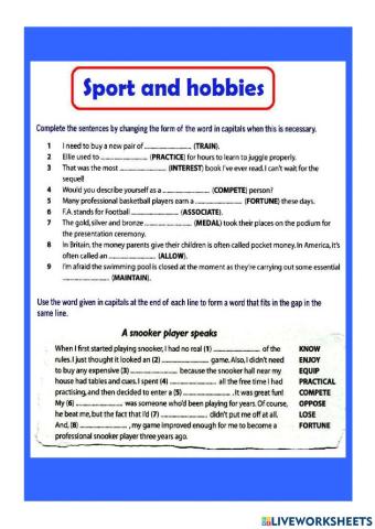 Sport and hobbies