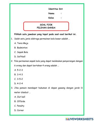 Soal PJOK 2