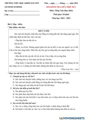 Bài kiểm tra giữa kì 1