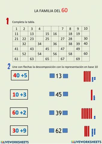 ACTIVIDADES CON  LOS NÚMEROS HASTA EL 69