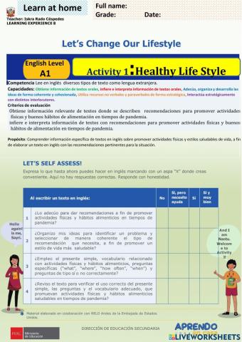 Let-s Change our Life Style!! A1 week 32 irc Activity 1: Healthy life Style