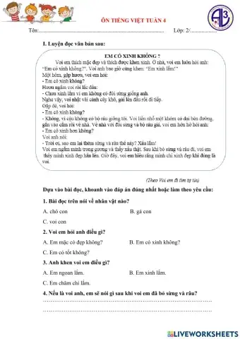 Phiếu ôn Tiếng Việt Tuần 4