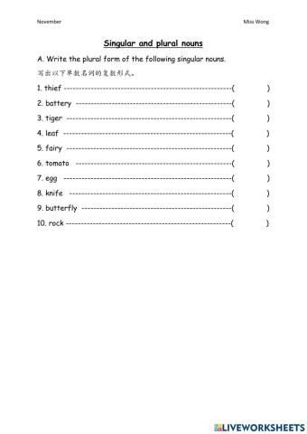Singular and Plural Nouns