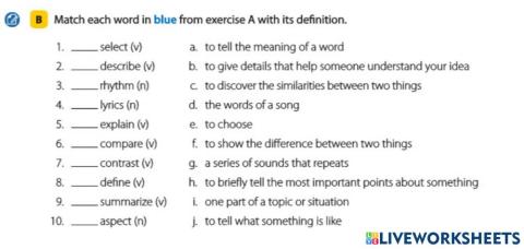 Task B definitions matching - 2