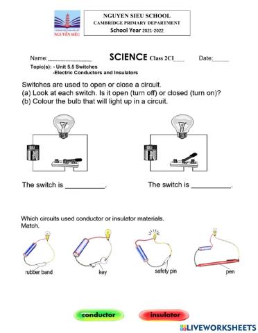 Unit 5.5. Switches - Electric Conductors and Insulators