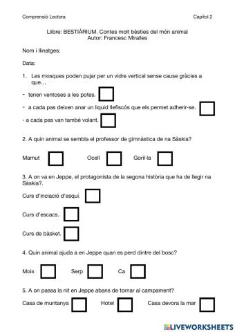 Comprensión lectora c2 Bestiàrium