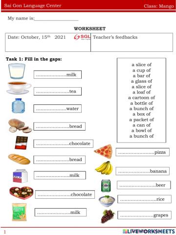 Worksheet mango