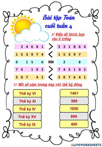 Bài tập ôn Toán - cuối tuần 4