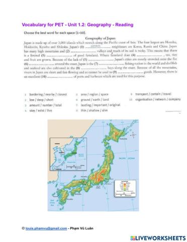 Vocabulary for PET - Unit 1.2: Geography - Reading