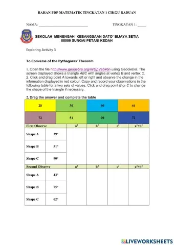 To Converse of the Pythagoras' Theorem