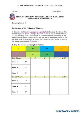 To Converse of the Pythagoras' Theorem