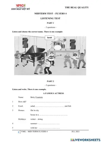 Flyers 4 - Midterm Test - Listening