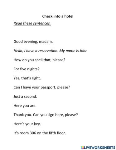 Check in a hotel