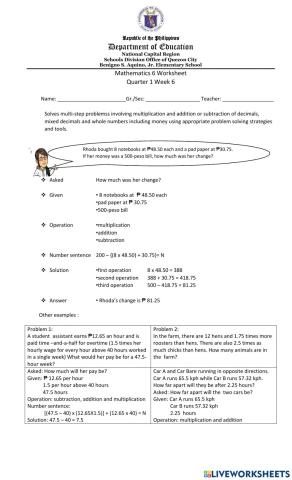 Problem solving on decimals