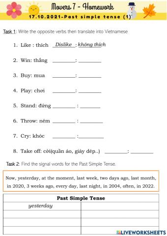 Movers 7 Worksheet 17.10