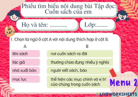 Tuần 8-Tập đọc-Cuốn sách của em-Menu 2