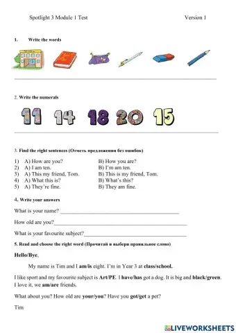 Spotlight 3 Module 1 Test