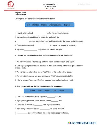 II 1ST EVALUATION EXAM