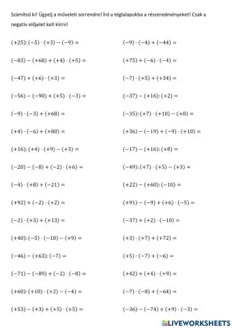 Műveleti sorrend egész számok körében