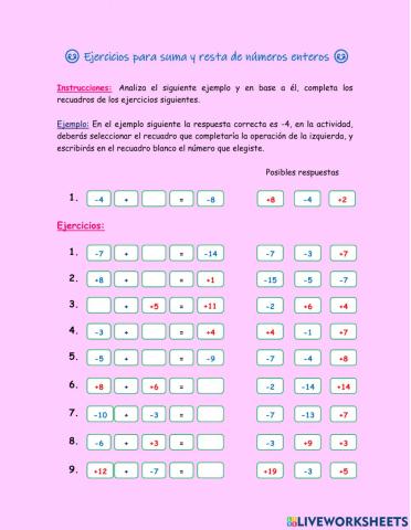 Ejercicios con números enteros