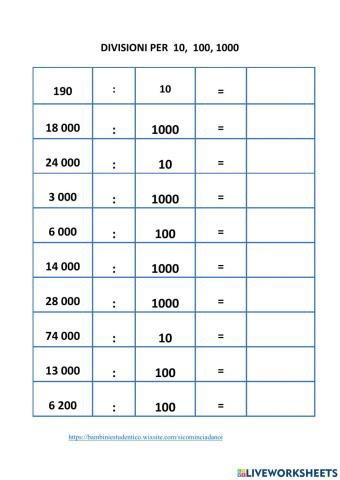 Divisioni per 10 100 1000