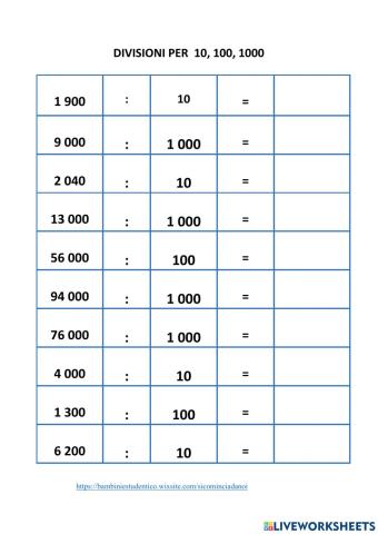 Divisioni per 10, 100 , 1000