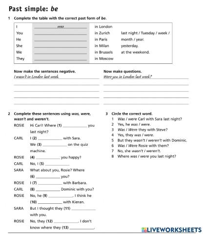 Past Simple: to be