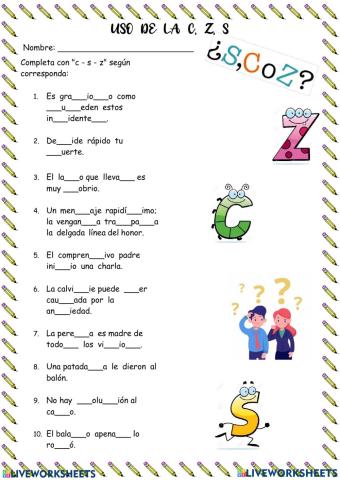Uso de la c, s, z