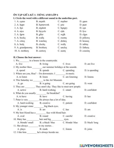 Review mid term 1- TIẾNG ANH LỚP 6
