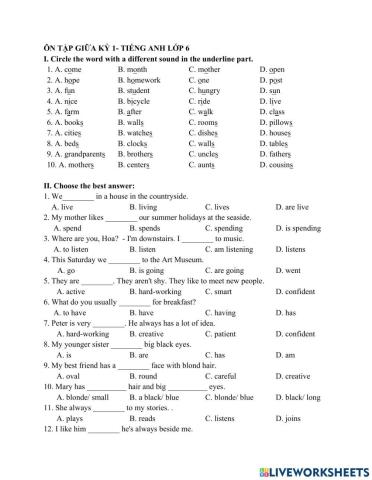 Review mid term 1- TIẾNG ANH LỚP 6