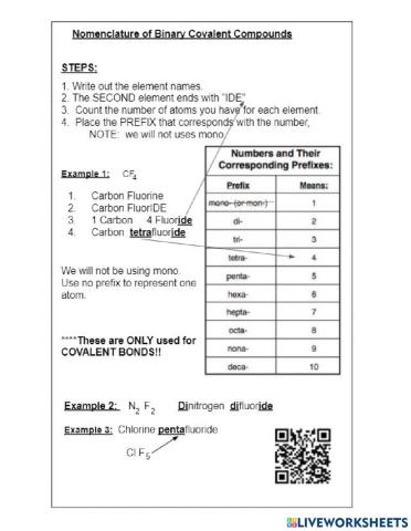 Note Sheet Formulas for Covalent Bonds