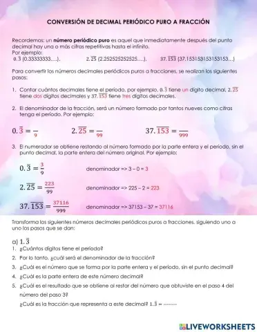 Conversión de decimales periódicos puros a fracción