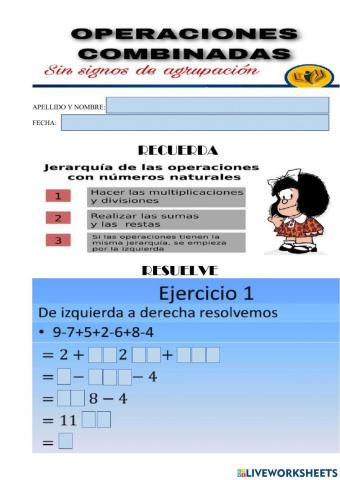 Operaciones combinadas sin signos de agrupación