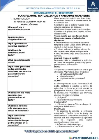 Planificamos, textualizamos y narramos oralmente