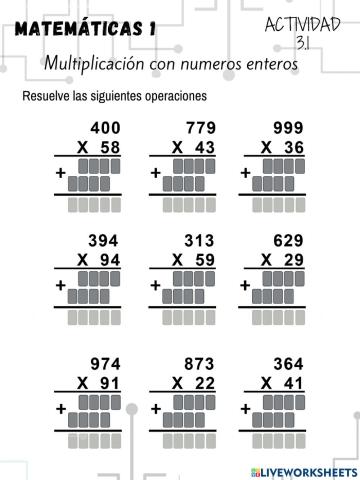 Multiplicación con números enteros