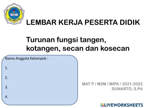 LKPD Turunan F Trigonometri Lanjutan