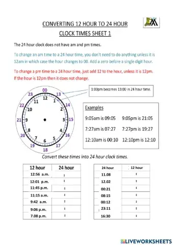 12 and 24 hour time Set 4