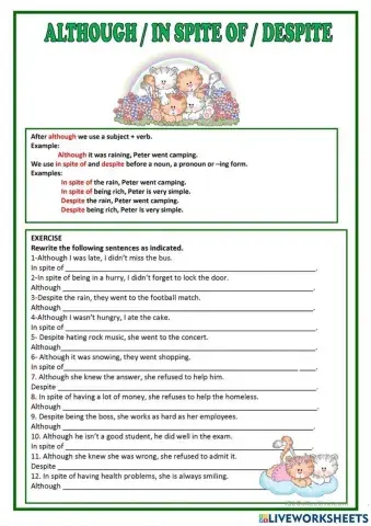 Although-Despite-In spite of Worksheet