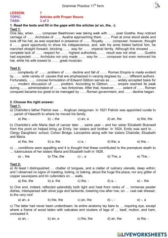 Articles with Proper Names (11th form) ex.3