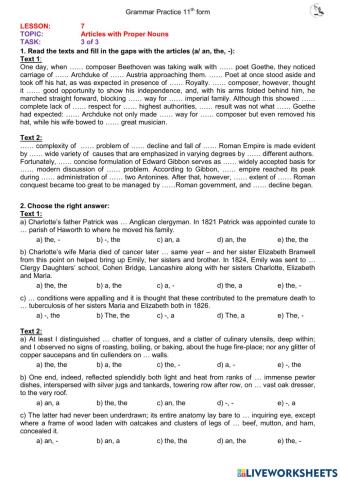 Articles with Proper Names (11th form) ex.3