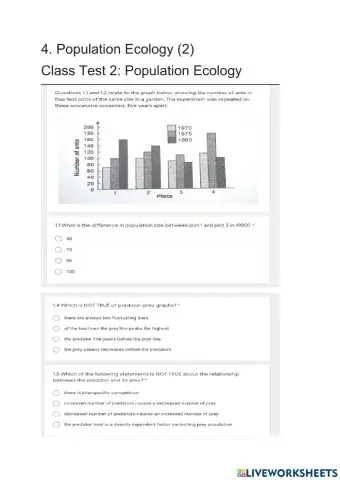 4. Population Ecology (2) Class Test 2: Population Ecology