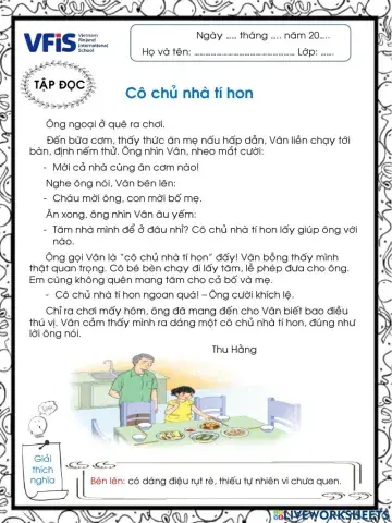 Vietnamese Week 7 - ĐỌC 1