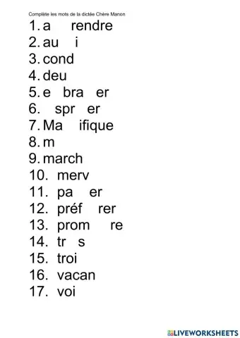 Prépa dictée chère Manon