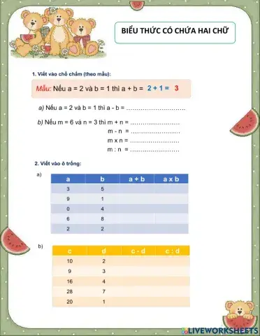 Biểu thức có chứa 2 chữ