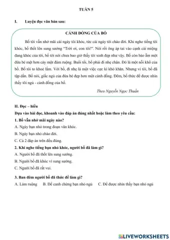 Phiếu bài tập ôn tập tiếng việt cuối tuần 5 - lớp 2