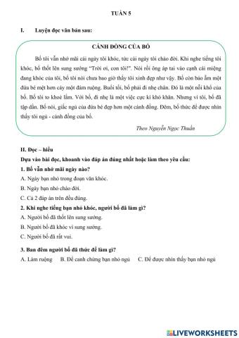 Phiếu bài tập ôn tập tiếng việt cuối tuần 5 - lớp 2