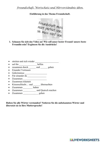 Freundschaft. Wortschatz und Hörverständnis üben.