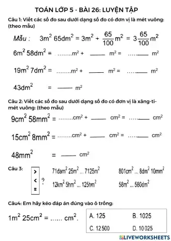 Toán lớp 5 - bài 26  luyện tập